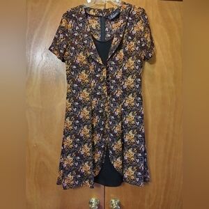 Vintage 80s Ariana Fall Floral Dress. Jr's 13. Black And Fall Colors